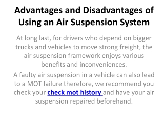 Advantages and Disadvantages of Using an Air Suspension System