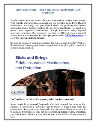 Sticks and Strings - Fiddle Insurance, Maintenance, and Protection