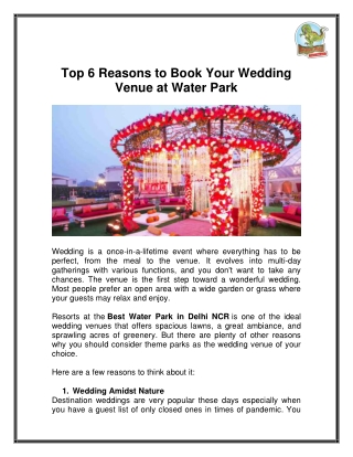 Top 6 Reasons to Book Your Wedding Venue at Water Park