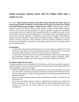 Global Excavator Market worth US