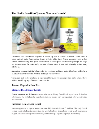 The Health Benefits of Jamun, Now in a Capsule!
