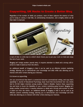 Copywriting, UK Hacks to Create a Better Blog ppt