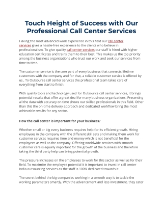 Touch Height of Success with Our Professional Call Center Services