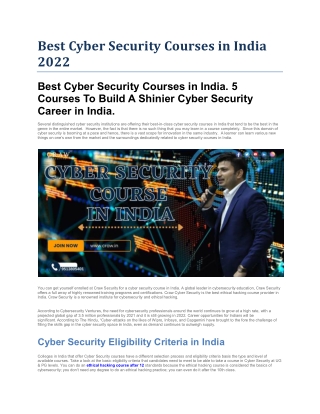 Best Cyber Security Courses in India 2022