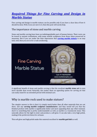 Required Things For Fine Carving And Design In Marble Statue