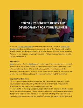 Top 10 key benefits of iOS app development for your business