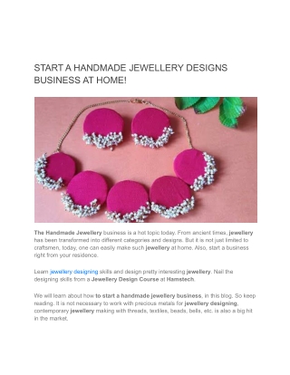 START A HANDMADE JEWELLERY DESIGNS BUSINESS AT HOME