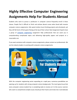 Highly Effective Computer Engineering Assignments Help For Students Abroad
