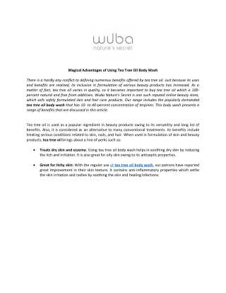 Magical Advantages of Using Tea Tree Oil Body Wash