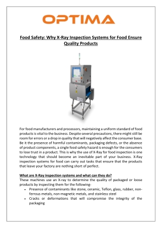 Food Safety Why X-Ray Inspection Systems for Food Ensure Quality Products