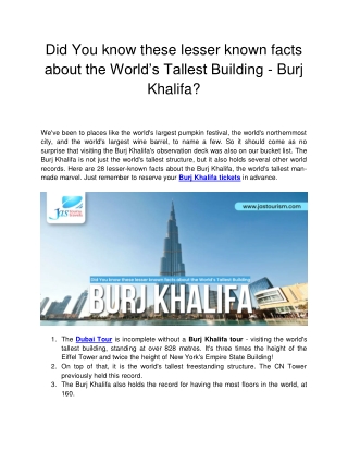Did You know these lesser known facts about the - Burj Khalifa?