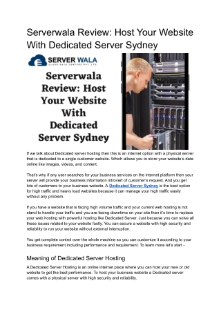 Serverwala Review_ Host Your Website With Best Dedicated Server in Sydney