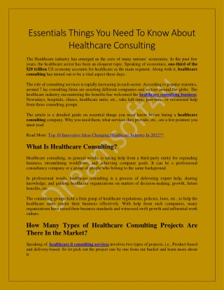 Essentials Things You Need To Know About Healthcare Consulting