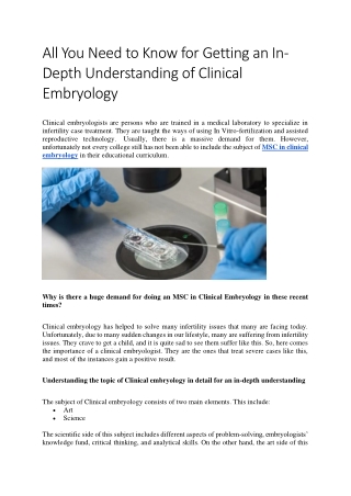 All You Need To Know For Getting An Understanding Of Clinical Embryology