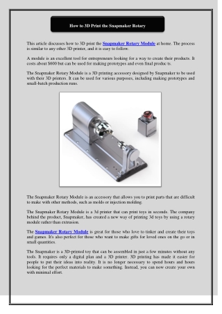 How to 3D Print the Snapmaker Rotary