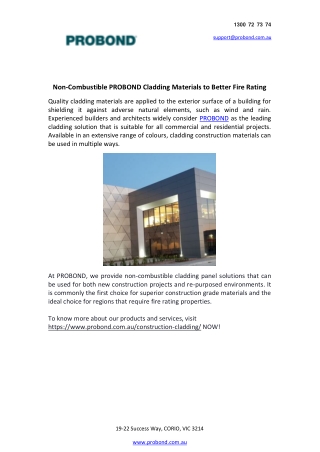 Non-Combustible PROBOND Cladding Materials to Better Fire Rating