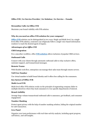 Office IVR | Ivr Service Provider | Ivr Solution | Ivr Service – Fonada