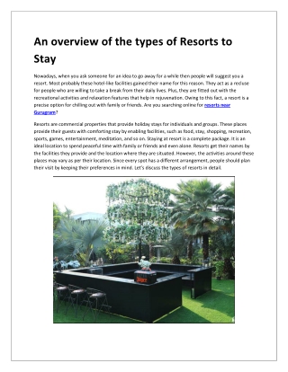 An overview of the types of Resorts to Stay