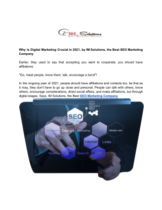 Why is Digital Marketing Crucial in 2021, by IM Solutions, the Best SEO Marketing Company
