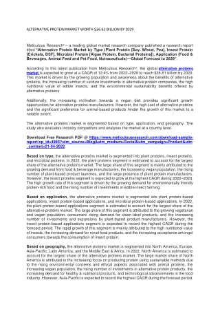 Alternative Protein Market Worth $36.61 Billion by 2029