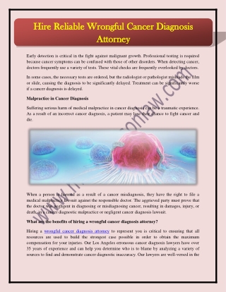 Hire Reliable Wrongful Cancer Diagnosis Attorney