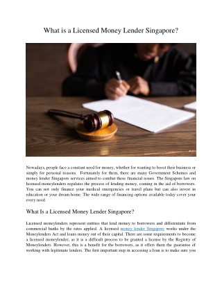 What is a Licensed Money Lender Singapore