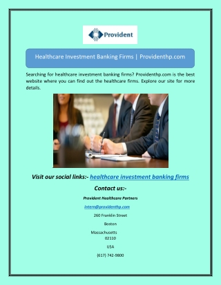 Healthcare Investment Banking Firms | Providenthp.com
