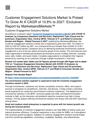 Customer Engagement Solutions Market Grow drastically at USD 32.2 billion 2027