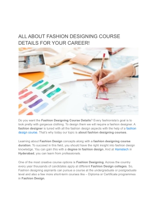 Fashion Designing Course Details - Hamstech Fashion Courses