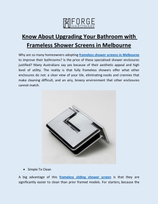 Know About Upgrading Your Bathroom with Frameless Shower Screens in Melbourne