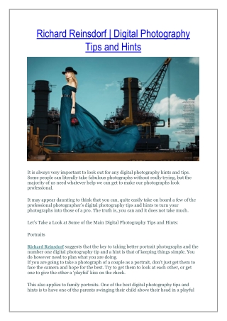 Richard Reinsdorf Digital Photography Tips and Hints