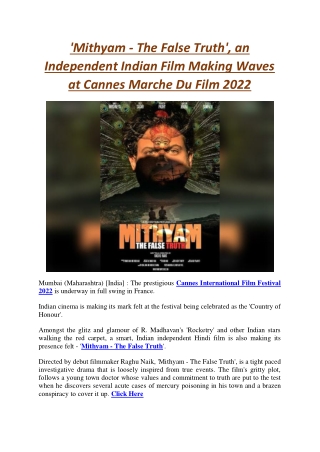 'Mithyam - The False Truth', an Independent Indian Film Making Waves at Cannes Marche Du Film 2022