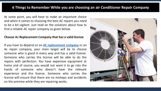 6 Things to Remember While you are choosing an air Conditioner Repair Company