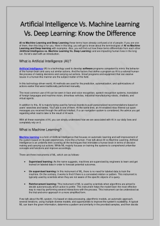 Artificial Intelligence Vs. Machine Learning Vs. Deep Learning.