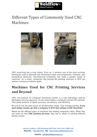 Different Types of Commonly Used CNC Machines