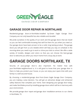 Garage Door and Electric Gate Service and Installation in Northlake, TX