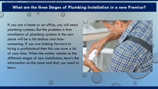 What are the three Stages of Plumbing Installation in a new Premise?