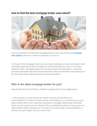 How to find the best mortgage broker west island