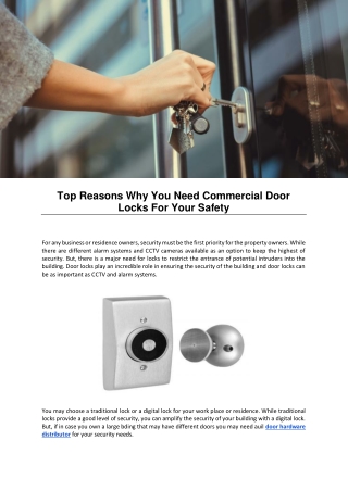 Top Reasons Why You Need Commercial Door Locks For Your Safety