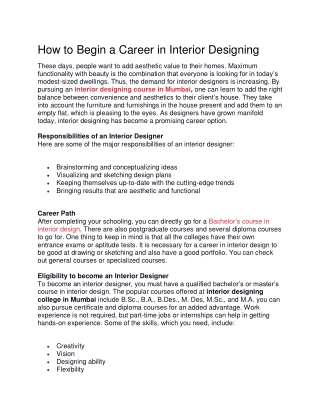 How to Begin a Career in Interior Designing