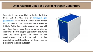 Understand in Detail the Use of Nitrogen Generators