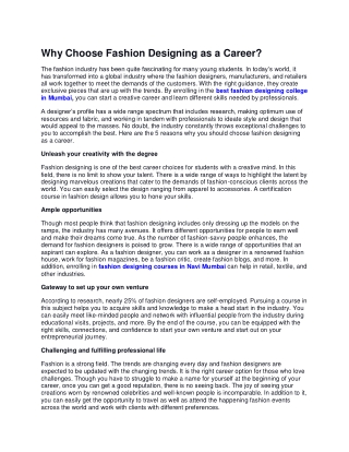 Why Choose Fashion Designing as a Career