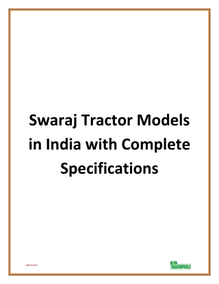 Swaraj Tractor Models in India with Complete Specifications