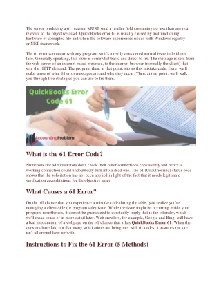 Best Solutions to Resolve QuickBooks Error 61