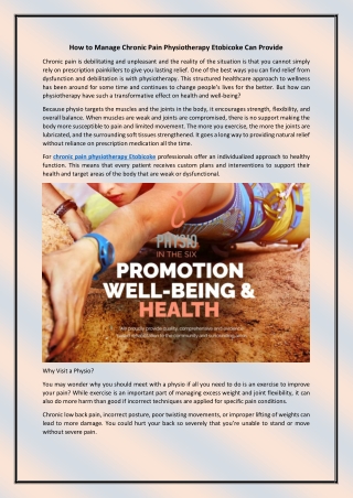 How to Manage Chronic Pain Physiotherapy Etobicoke Can Provide