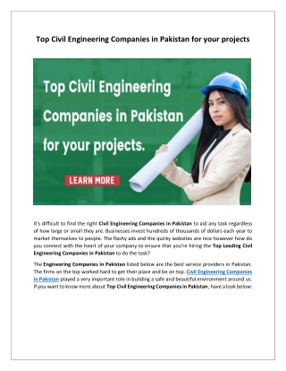 Top Civil Engineering Companies in Pakistan for your projects