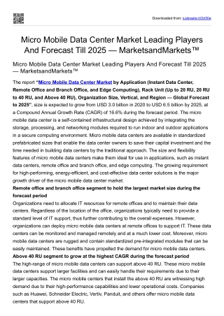 Micro Mobile Data Center Market Leading Players And Forecast Till 2025