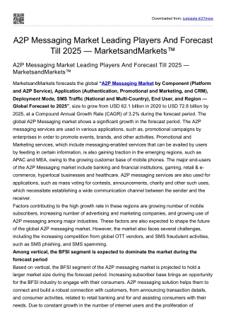 A2P Messaging Market Leading Players And Forecast Till 2025 — MarketsandMarkets™
