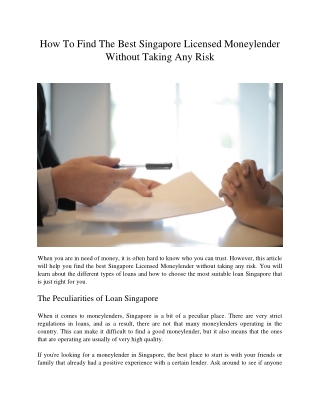 How To Find The Best Singapore Licensed Moneylender