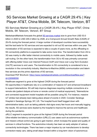 5G Services Market Growing at a CAGR 29.4% | Key Player AT&T, China Mobile, SK